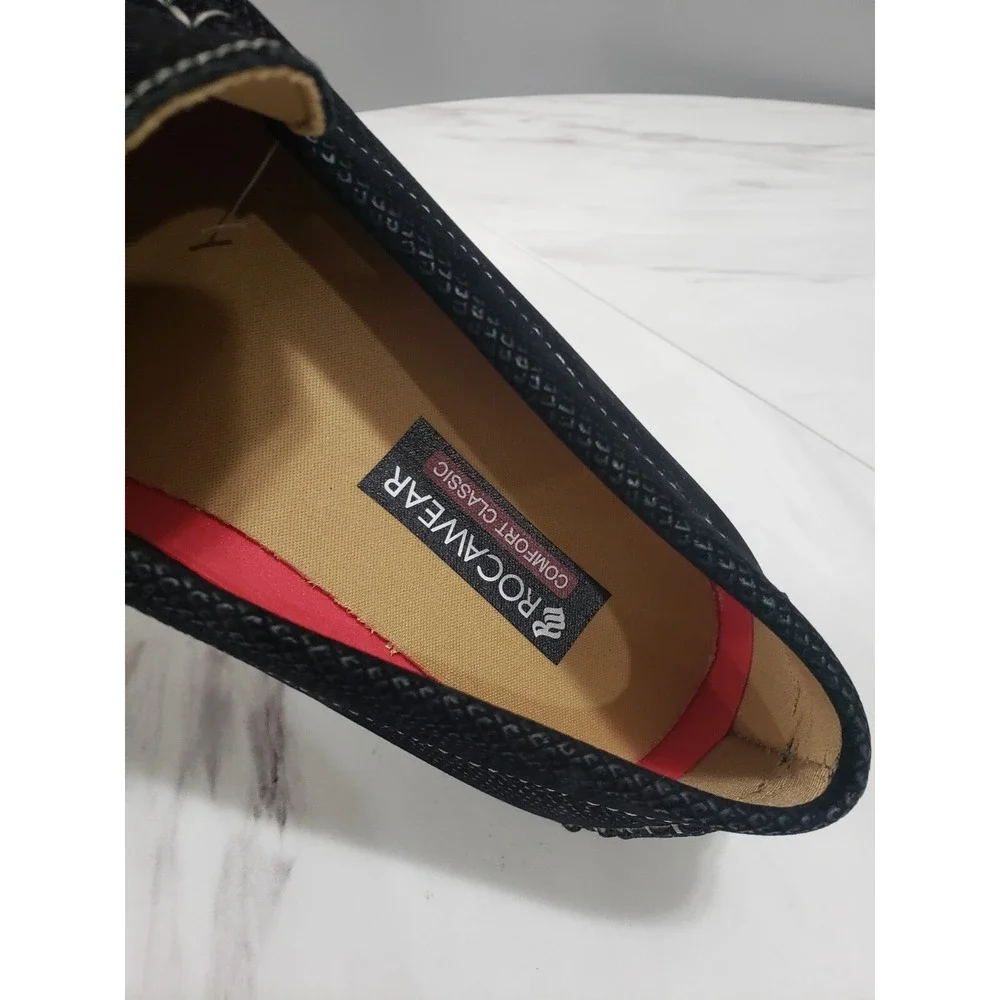NEW Rocawear SZ 9.5 Black Textured Driving Loafers Gold Logo Slip On Casual Shoe